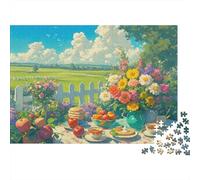 Scena di picnic estivo, puzzle da 1000 pezzi, paesaggio di giardino di campagna, gioco educativo per adulti, bellissima decorazione, difficile, stimolante, regalo di compleanno, 38x26cm/1000pcs