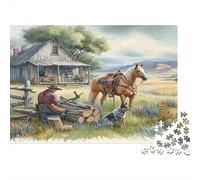 Scena di ranch western, colorata scena di ranch con cavalli e capanna, puzzle da 1000 pezzi per adulti e bambini, divertente attività per le giornate di pioggia, 70x50 cm/1000 pezzi