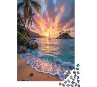Scena di spiaggia al tramontoStile isola tropicalePuzzle 1000 Pezzi Per Adulti, Giochi EduGattoivi70x50cm/1000pcs