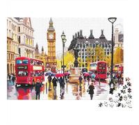 Scena di Strada di Londra Puzzle 1000 Pezzi Carta per Adulti Autobus Rosso a Due Piani Scenario Urbano Puzzle per Famiglia Focus Relax Arredo Casa Regalo 52x38cm/1000pcs