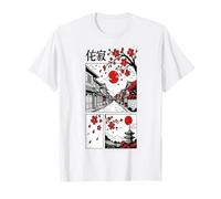 Scena di Strada Giapponese audace con Sakura e Monte Fuji Design Maglietta