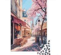 Scena di strada parigina Puzzle 1000Pcs Fiori di ciliegio Urban Style Decorazione Per La Casa. Rilassamento E Intelligence Per Adulti E Bambini Da 14 Anni 52x38cm/1000pcs