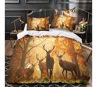 Scena di una baita autunnale Set Di Copripiumino 3 pezzi ultra microfibra motivo 3D con cerniera con federe per cuscini Paesaggio montano rustico copripiumino for ragazzi e bambini King（220x240cm）