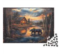 Scena di una baita nella forestaPuzzle 1000 Pezzi Per Adulti, Paesaggio fluviale con orso selvaticogiochi Educativi, Sfide, Decorazioni Per La Casa38x26cm/1000pcs