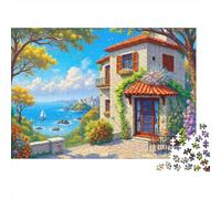 Scena di villa costiera Puzzle da 1000 pezzi Vista di casa costiera mediterranea Gioco educativo per adulti Decorazione per la casa Sfida ad alta difficoltà Compleanno uomo e donna 70x50cm