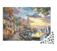 Scena Fiume al Tramonto a Parigi Puzzle per Adulti 1000 Pezzi | Puzzle Impegnativo Difficile Impossibile Torre Eiffel Scena sul Fiume Gioco Educativo di Sollievo dallo Stress 70x50cm/1000pz