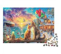 Scena Gatto Addormentato 1000 Pezzi Gatti al Porto Puzzle Cartone Riciclato Gioco Educativo Sollievo Stress per Adulti per Decorazione Parete e Regali per Creatività e Regalo 52x38 cm 1000 pezzi