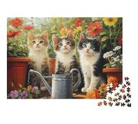 Scena Giardino Gattini Simpatici 1000 Pezzi Puzzle da Viaggio per Adulti Adorabili Gattini dietro un Annaffiatoio Premium Robusto Alta Qualità Stimolante Antistress 38x26cm/1000pz