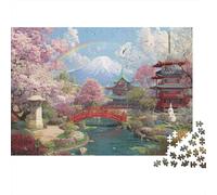 Scena giardino giapponese Puzzle 1000 pezzi regalo di compleanno per adulti Giardino di sakura con Monte Fuji e vista arcobaleno Premium robusto vibrante stimolante antistress 70x50cm/1000pz