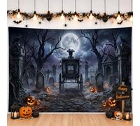 Scena gotica del cimitero con carrozza di Halloween sfondo banner 180,3 x | Scena gotica del cimitero, sfondo fotografico, sfondo luna piena, motivo carrozza vintage, decorazione da parete atmosferica