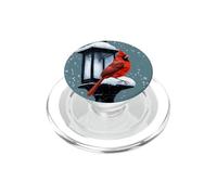 Scena invernale con uccello cardinale in cima a una lanterna di strada PopSockets PopGrip per MagSafe