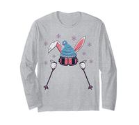 Scena Invernale di Coniglio sciistico Carino con Occhiali e Bastoncini da Sci Maglia a Manica