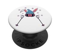 Scena invernale di coniglio sciistico carino con occhiali e bastoncini da sci PopSockets PopGrip Adesivo