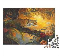 Scena nella giungla Puzzle 1000Pcs Giaguaro Sitting on A Tree Decorazione Per La Casa. Rilassamento E Intelligence Per Adulti E Bambini Da 14 Anni 1000pcs (75x50cm)