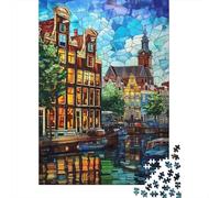Scena notturna canale città olandese Puzzle 1000 Pezzi Carta Puzzle per Adulti Strada europea Notte tranquilla Concentrazione Puzzle per Famiglia Regalo Decorazione 70x50cm/1000pcs