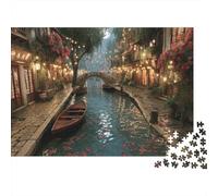 Scena notturna del canale, puzzle da 1000 pezzi. Canale sereno con barca a remi, gioco educativo per adulti, decorazione per la casa, sfida di alta difficoltà, regalo di compleanno. 52x38cm/1000pcs