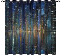 Scena Notturna Della Città Moderna 2 Pannelli Tende Oscuranti 140x245 cm (LxA), Riduzione del Rumore Tenda Antipolvere, Blu Scuro Occhielli Tende in Poliestere opaco per Camera dei Bambini e Soggiorno