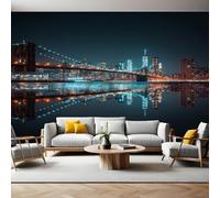 Scena Notturna di New York Carta da Parati Fotografica Ponte di Brooklyn Poster Giganti da Parete 400 x 280 cm Soggiorno Divano TV Hotel a Tema Corridoio di Lusso Sfondo Dipinto Murale