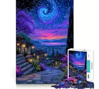 Scena notturna di un villaggio con cielo vorticoso - Puzzle da 1000 pezzi - Gioco di abilità mentale - Rilassante - Taglio di precisione - Pezzo da collezione (38x26cm)