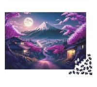 Scena notturna in fiore di ciliegio, puzzle da 1000 pezzi con il Monte Fuji sotto la luna piena, per adulti dai 12 anni in su, gioco educativo, bella decorazione, sfida ad alta difficoltà, 52x38cm