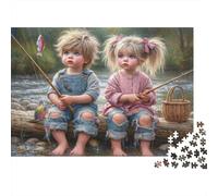 Scena Pesca Bambini 1000 Pezzi Puzzle Due Ragazze che Pescano Antiansia in Cartone Riciclato Decorazione Murale e Regalo Puzzle Più Venduto Ottima Idea Regalo 52x38cm/1000pcs