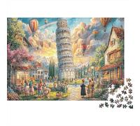 Scena romantica della via del Colosseo Set Di Puzzle Da 1000 Pezzi, Cartone Spesso Riciclato, Per Adulti Di Tutte Le Età, Poster Torre di Pisa, Arredamento Interno, Arte Murale, 70x50cm