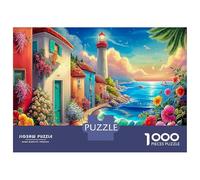 Scena spiaggia Cartone Spesso 1000 Pezzi Del Puzzle Gioco Di Puzzle Faro costa con Enigma Per Lo Stress Relief E Da Viaggio, Un Grande Enigma Del Regalo Di Natale 70x50cm/1000pcs