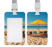 Scena spiaggia con sedie porta badge professionale verticale clip con cordino impermeabile custodia protettiva per carta d'identità per ufficio porta carte d'identità trasparente per infermiere