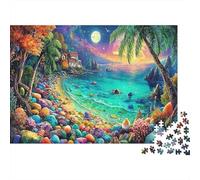 Scena Spiaggia Tropicale Puzzle Educativo per Adulti Caletta Tropicale al Sorgere della Luna Gioco da 1000 Pezzi per Decorazione Casa 70x50cm/1000 pezzi