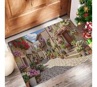 Scena Strada Della Città Tappeto, Paesaggio Realistico antiscivolo zerbino rettangolare - Marrone Caldo stampa accenti tappeto bagno ingresso comodino porta, 45 x 75 cm