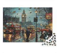 Scena Strada Piovosa Londra Puzzle 1000 Pezzi per Adulti Strada Piovosa di Londra con Autobus Rosso e Pedoni Premium Robusto Vivace Stimolante Difficile Antistress Regalo Famiglia 52x38cm/1000pz