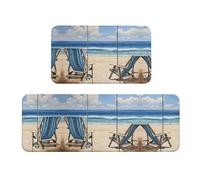 Scena sulla spiaggia con sedie stampate tappetino da cucina 2 set di disegni vivaci per pavimenti eleganti e funzionali