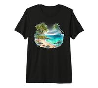 Scena Tropicale delle Vacanze sulla Spiaggia dell'Oceano della Nave da croci Maglietta Premium