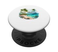 Scena tropicale delle vacanze sulla spiaggia dell'oceano della nave da croci PopSockets PopGrip Adesivo