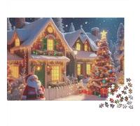 Scena villaggio Natale Puzzle 1000 Pezzi Fan, Carta Resistente, Santa at Cozy Cottage, Arredamento Interno, Regalo Compleanno, Gioco Puzzle Mentale, Decorazione Murale, 70x50cm/1000pcs