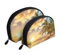 Scenario al tramonto, Borsa per trucco a conchiglia Portamonete da donna Borsa da toilette piccola Borsa per cosmetici 2 pezzi