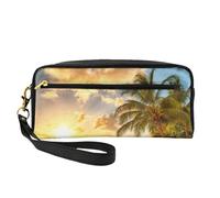Scenario al tramonto sull'oceano, Borsa per il trucco Borsa per cosmetici Borsa da viaggio portatile da toilette Astuccio in pelle per donne e ragazze