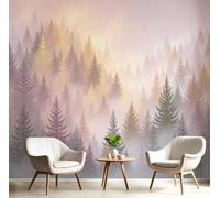 Scenario da sogno Carta Da Parati 200x140cm Foresta nebbiosa a gradiente FotoMurale seta Murale Adatta per la decorazione di pareti di camera da letto, soggiorno e ufficio Rosa