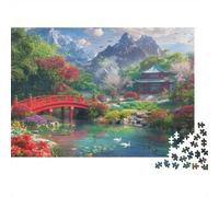 Scenario Giardino Asiatico Puzzle da 1000 Pezzi per Adulti, Giardino Giapponese, Montagna, Ponte Rosso, Stimolante, Difficile, Premium, Spesso, Resistente, Vivace, Antistress 52x38cm/1000pz