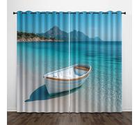 Scenario Naturale 3D Tende da 2 Pannelli Ombreggiatura 117L x 229A CM Montagne Lontane Mare Barca Poliestere Isolamento Termico Tenda per Finestra per Camera da Ietto Soggiorno Cucina Sala Giochi