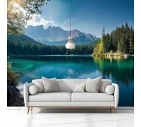 Scenario Naturale Montagne Delle Dolomiti Lago Carta Da Parati 3D Fotomurale 300 x 210 cm Blu Murali, Per Soggiorno Divano Tv Hotel A Tema Corridoio Di Lusso Sfondo Dipinto Murale