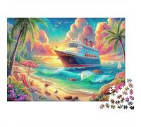 Scenario sul Mare Carta spessa e resistente Nave da crociera sulla spiaggia tropicale Puzzle per principianti regalo per bambini 38x26cm/1000 pezzi