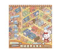 Scene Sticker Book, Miniature Shop Scene Stickers, Diy Cartoon Decals with Fun Illustrations for Kids Crafting, Rainy Day Activity for Family Bondings, Relaxation and Play