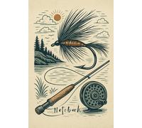 Scenic fly fishing notebook with classic tackle illustration - ideal for notes, catches & planning trips - 120 page lined notebook: Fly Fishing Notebook - Fly Rod & Hook at the Lakeside