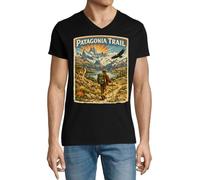 Scenic Hiking Journey Through Mountain Trail, maglietta da uomo in cotone con scollo a V, nera, Nero , M