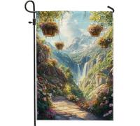 Scenic Mountain Blooming Garden Flag, Colorful Floral Landscape Outdoor Decorations, Double Sided Fabric Yard Flag for Spring and Summer Home Decor 30,5 x 45,7 cm