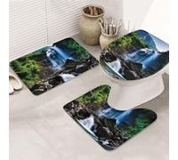 Scenic Mountain - Set di 3 tappetini da bagno a forma di U, tappetini da bagno in microfibra antiscivolo + copriwater e tappetino per WC, morbidi e assorbenti, decorazione per la casa
