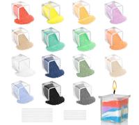 Scentoria Sabbia per candele, cera di paraffina per candele, granuli di cera per candele, 15 colori, con 17 stoppini, granulato di cera per candele, cera per versare, candele di sabbia per la