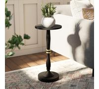 Relso Sceptrum - Tavolino rotondo in legno massello nero, alto 61 cm, accento stretto per soggiorno o camera da letto, supporto per piante o tavolo per bevande, tavolino compatto per piccoli spazi