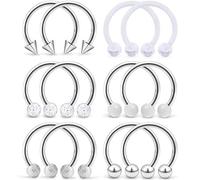 SCERRING 6 paia di piercing da naso a ferro di cavallo, in acciaio inox, 16 G, 10 mm, per sopracciglio, labbro, orecchio, trago, cartilagine, daith, setto nasale, piercing per corpo, gioielli con